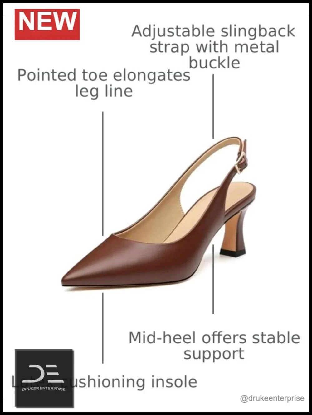 Slingback Kitten Heel Pumps 2.5 Inch Closed Toe Faux Leather